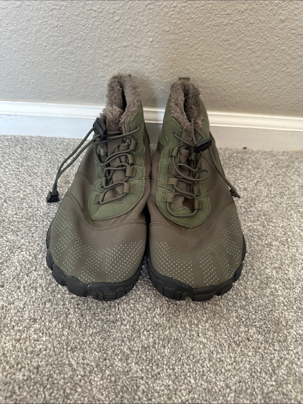 Kids Olive Green Fleece-Lined Winter Sneakers